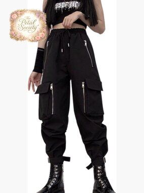 Women's Cargo Pants with Multiple Pockets and Zippers, Loose Fit